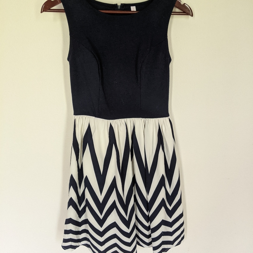 2/$25 Xhilaration Navy and White Chevron Fit Flare Dress